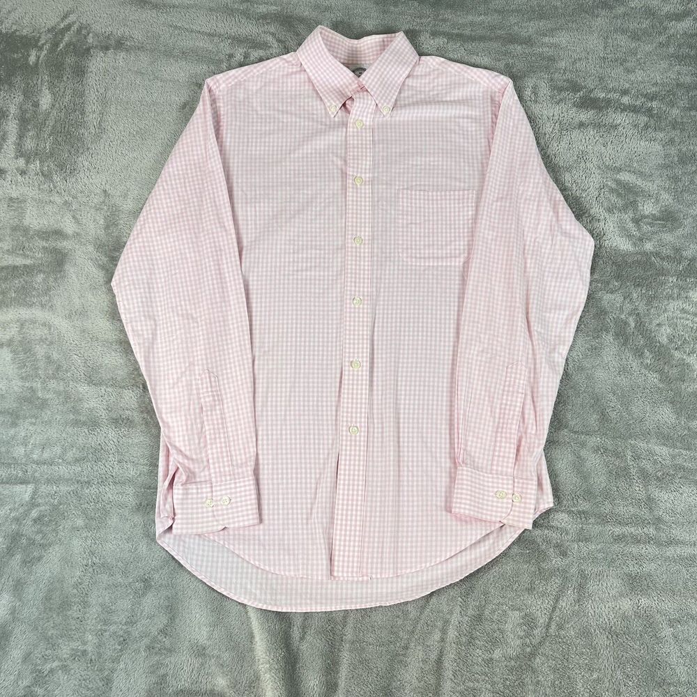 Brooks Brothers‎ Button Up Shirt Mens Medium Long Sleeve Pink White Check Cotton